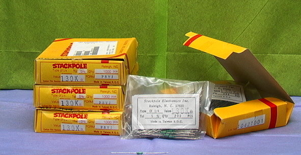 Lot Of 3800 Stackpole Carbon Film Resistors 130K Ohm 5% 1/4 Watt