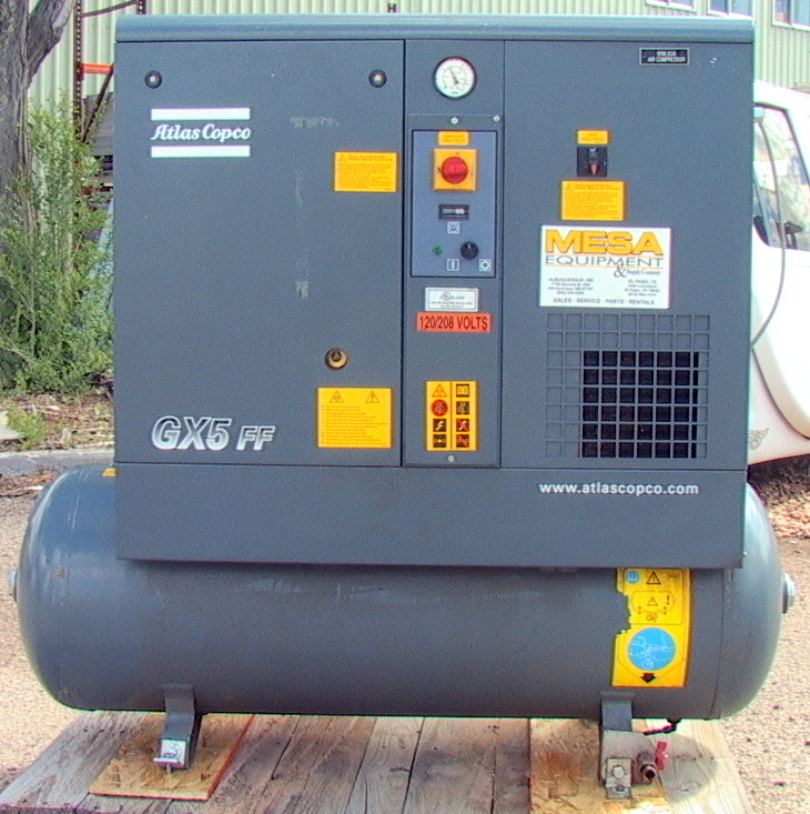 ATLAS COPCO GX5 FF 7.5HP 3-PH 60 GAL 21cfm 150psi Air Compressor